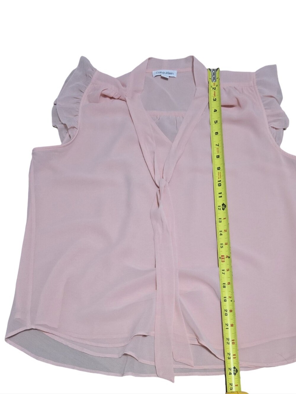 Calvin Klein Light Pink Tie-Neck Ruffle Sleeve Blouse - Picture 4 of 8